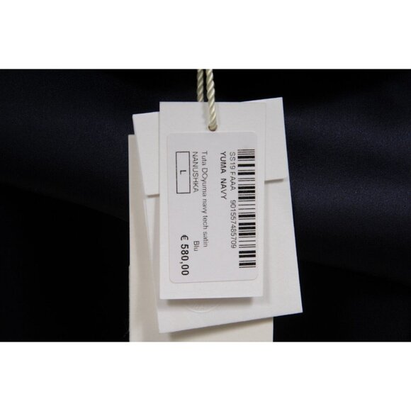 Nanushka Womens Jumpsuit Large Navy Blue Tech Satin Romper Wide Leg Pocket - Picture 13 of 16